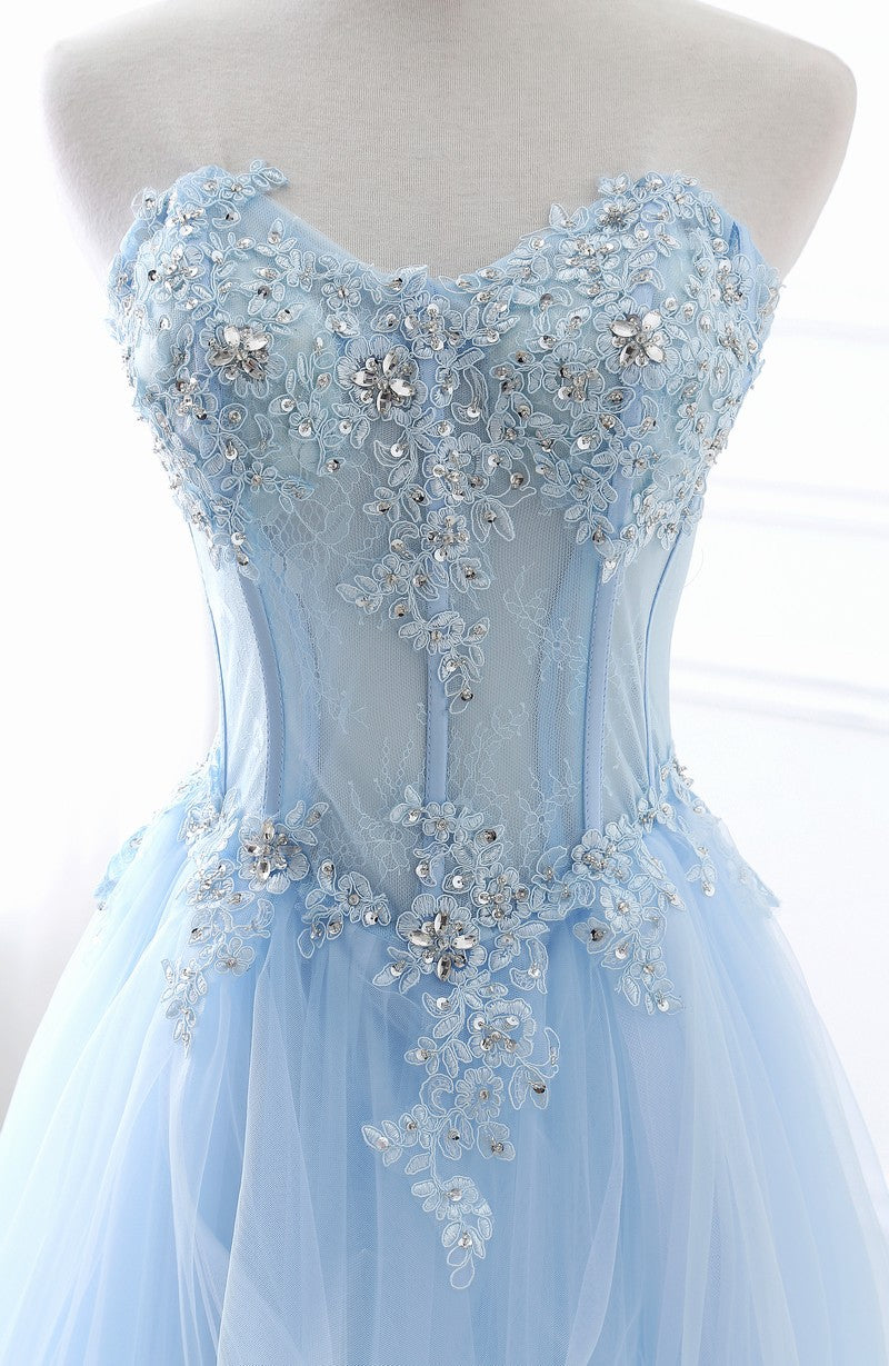 Blue Strapless Evening Dress – 2025 Lace-Up Gown for Bridesmaids, Hosts, or Special Occasions