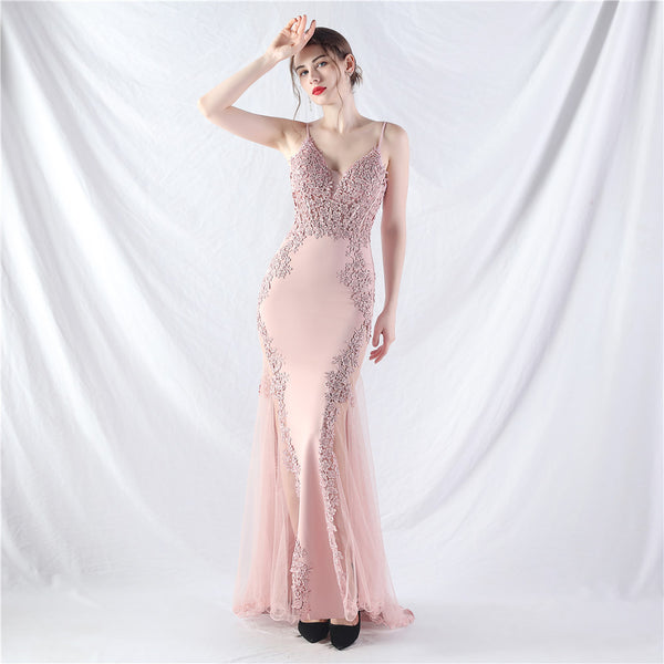 Elegant Off-the-Shoulder Evening Gown with Lace, Rhinestones, Corset Bodice, and Sweep Train