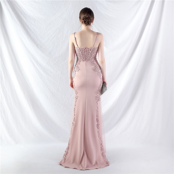 Elegant Off-the-Shoulder Evening Gown with Lace, Rhinestones, Corset Bodice, and Sweep Train