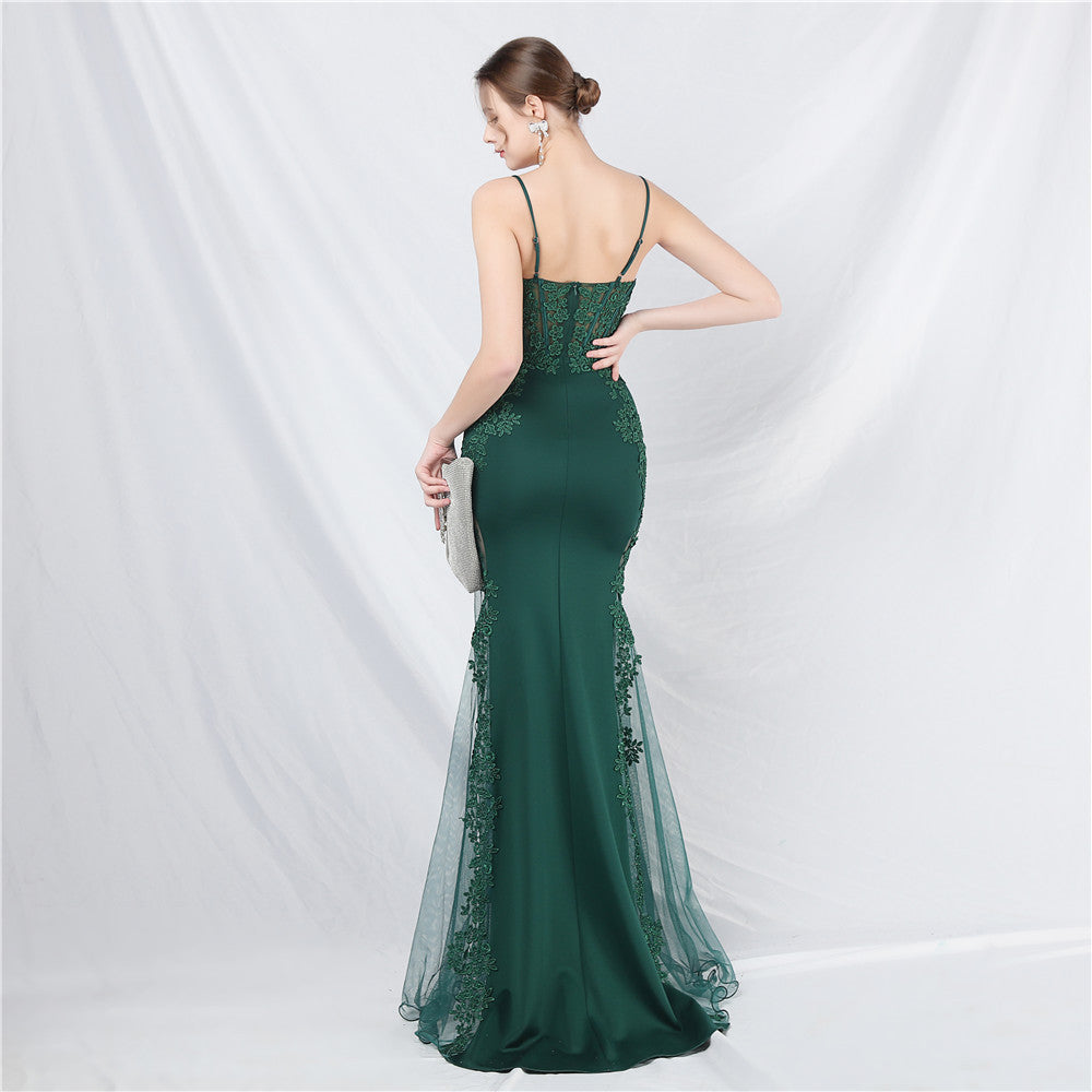 Elegant Off-the-Shoulder Evening Gown with Lace, Rhinestones, Corset Bodice, and Sweep Train