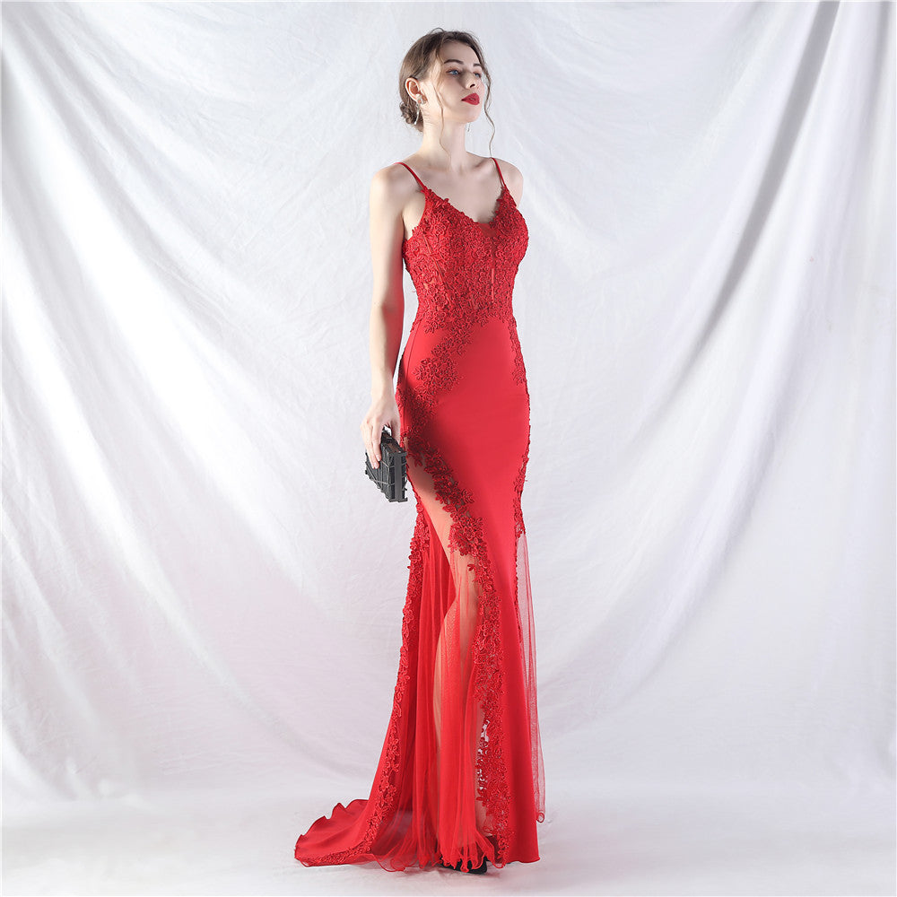 Elegant Off-the-Shoulder Evening Gown with Lace, Rhinestones, Corset Bodice, and Sweep Train