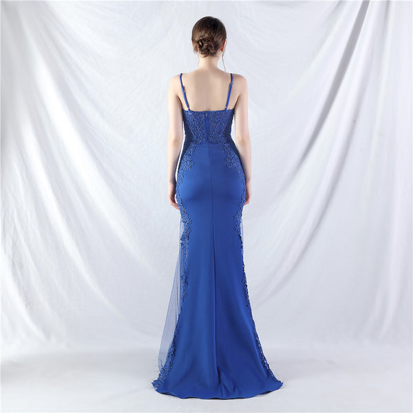 Elegant Off-the-Shoulder Evening Gown with Lace, Rhinestones, Corset Bodice, and Sweep Train