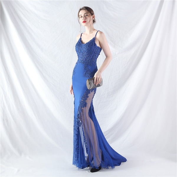 Elegant Off-the-Shoulder Evening Gown with Lace, Rhinestones, Corset Bodice, and Sweep Train