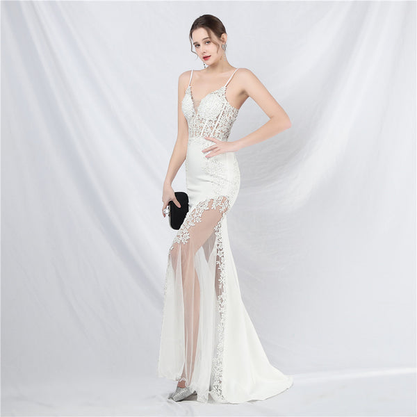 Elegant Off-the-Shoulder Evening Gown with Lace, Rhinestones, Corset Bodice, and Sweep Train