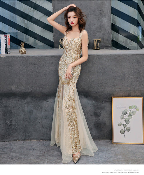 Red Sequin Bridal Mermaid Gown for Wedding Banquets