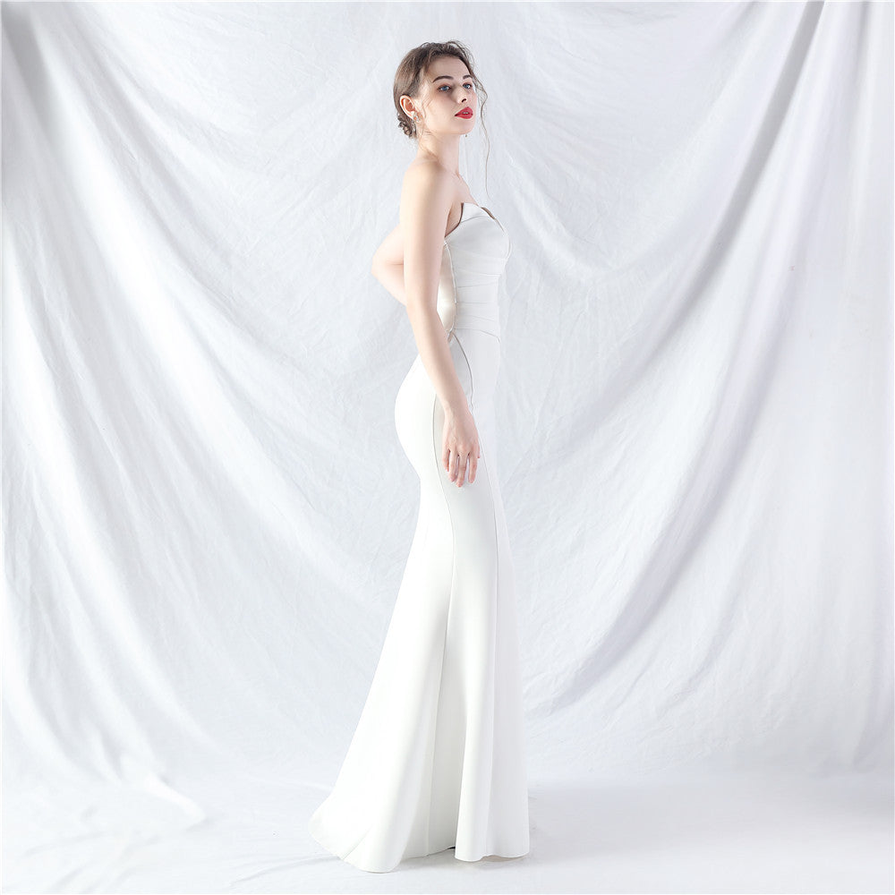 Off-the-Shoulder Satin Evening Gown