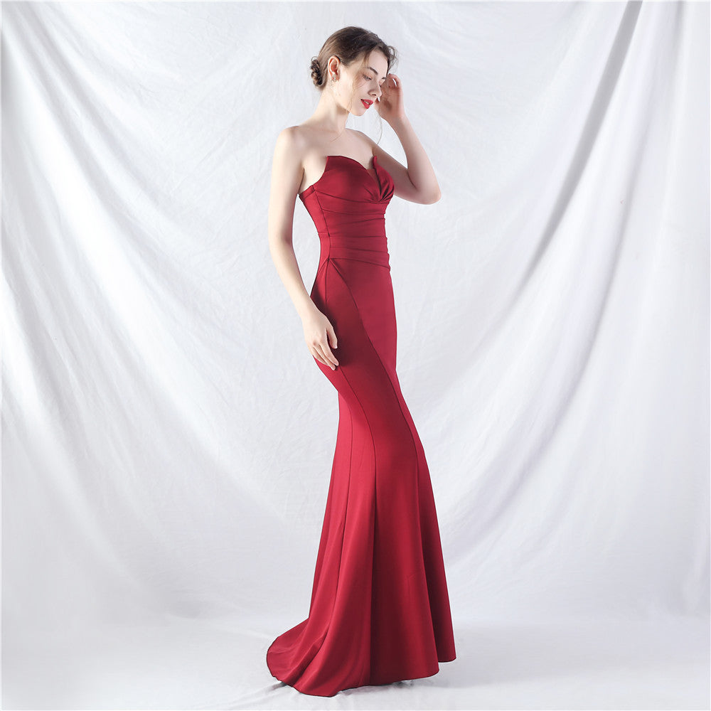 Off-the-Shoulder Satin Evening Gown