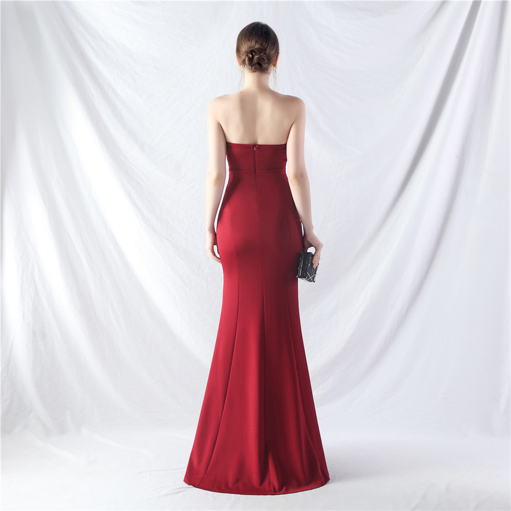 Off-the-Shoulder Satin Evening Gown