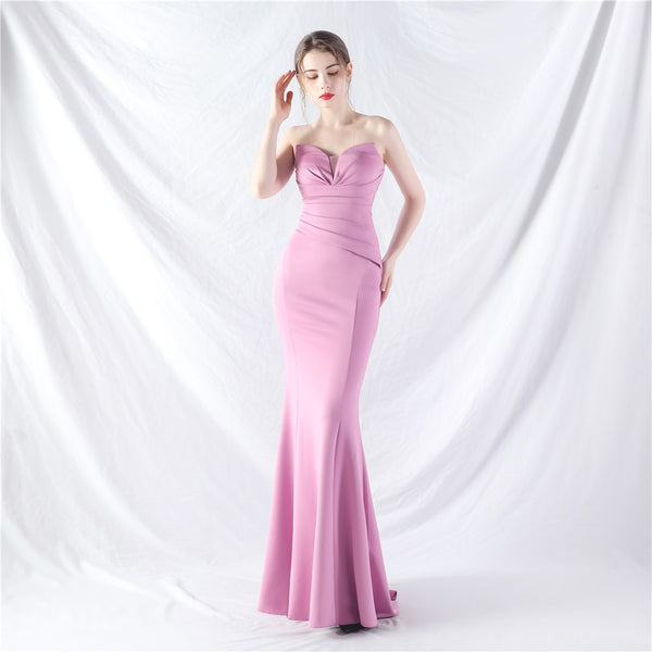 Off-the-Shoulder Satin Evening Gown