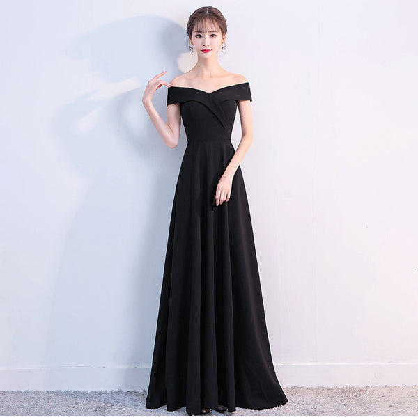 Elegant Black Off-the-Shoulder A-Line Evening Gown