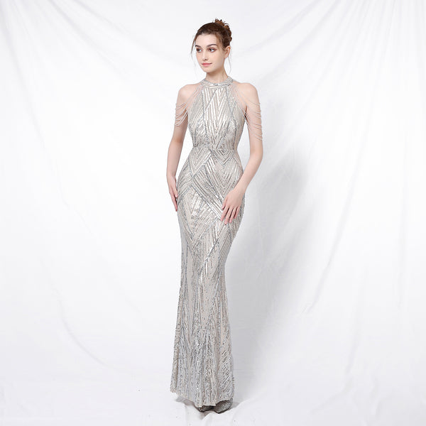 Halter-Neck Sequin Mermaid Gown for a Daring Look