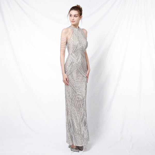 Halter-Neck Sequin Mermaid Gown for a Daring Look