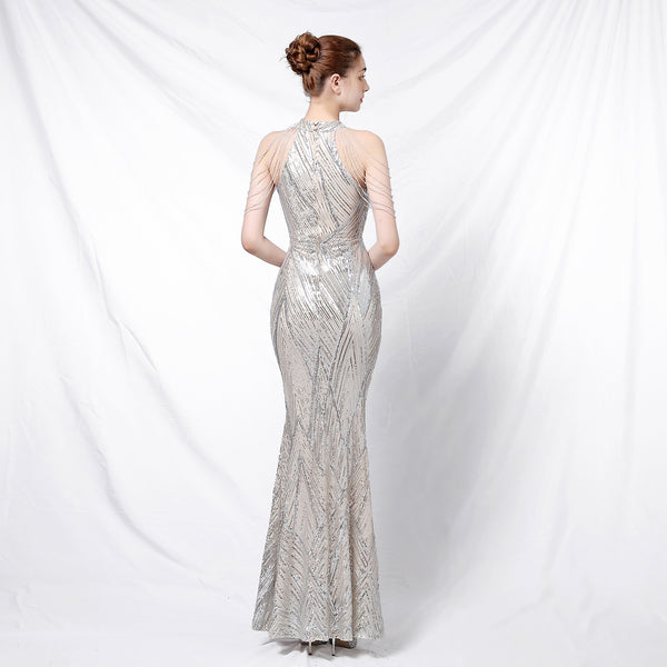 Halter-Neck Sequin Mermaid Gown for a Daring Look