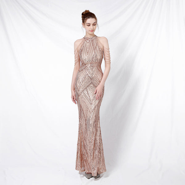 Halter-Neck Sequin Mermaid Gown for a Daring Look