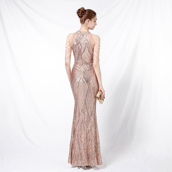 Halter-Neck Sequin Mermaid Gown for a Daring Look