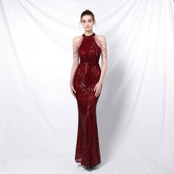 Halter-Neck Sequin Mermaid Gown for a Daring Look