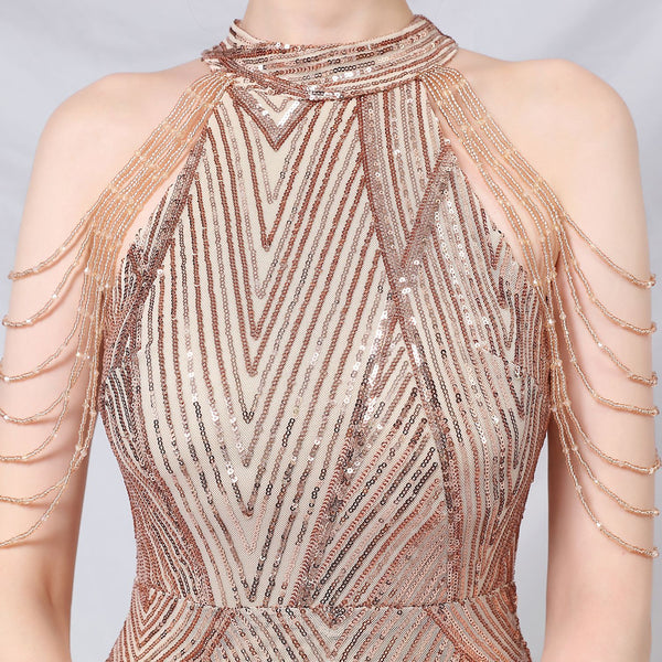 Halter-Neck Sequin Mermaid Gown for a Daring Look