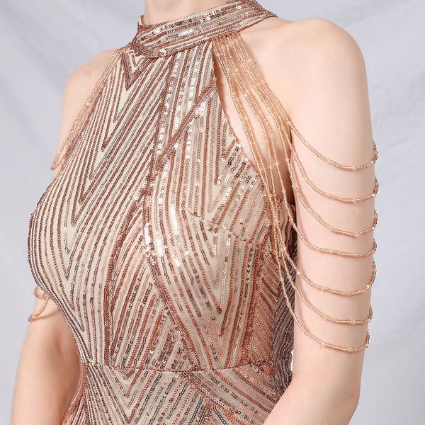 Halter-Neck Sequin Mermaid Gown for a Daring Look