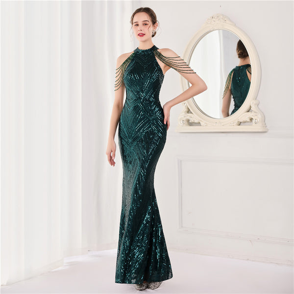 Halter-Neck Sequin Mermaid Gown for a Daring Look