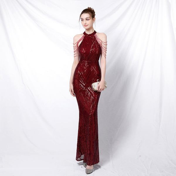 Halter-Neck Sequin Mermaid Gown for a Daring Look