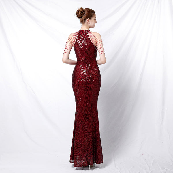 Halter-Neck Sequin Mermaid Gown for a Daring Look