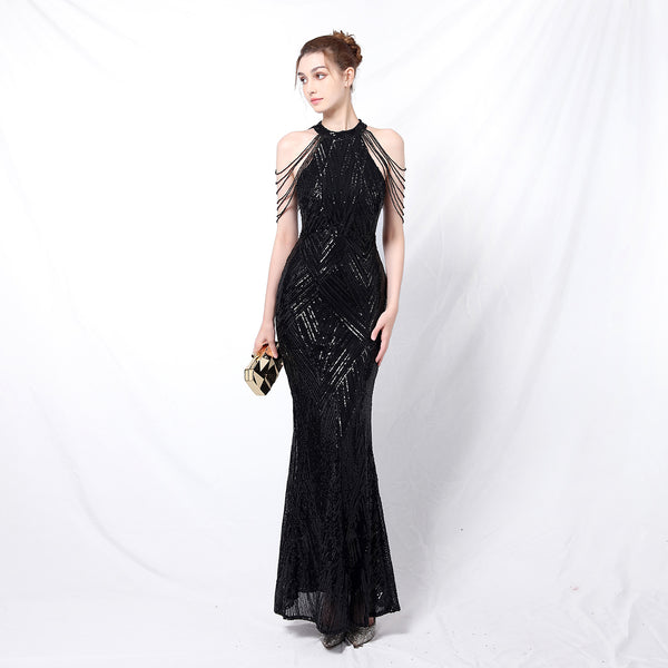 Halter-Neck Sequin Mermaid Gown for a Daring Look