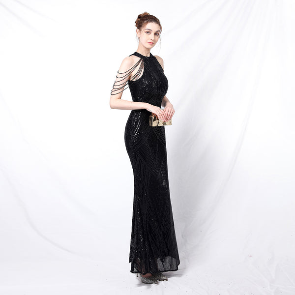 Halter-Neck Sequin Mermaid Gown for a Daring Look