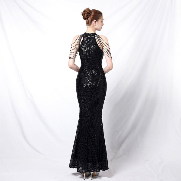 Halter-Neck Sequin Mermaid Gown for a Daring Look