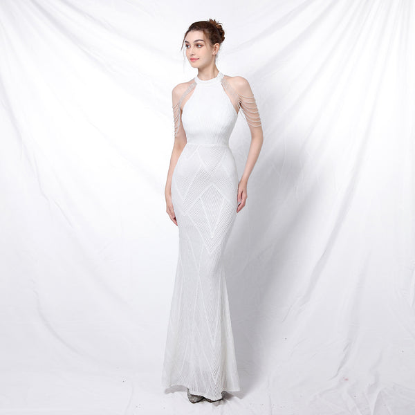Halter-Neck Sequin Mermaid Gown for a Daring Look