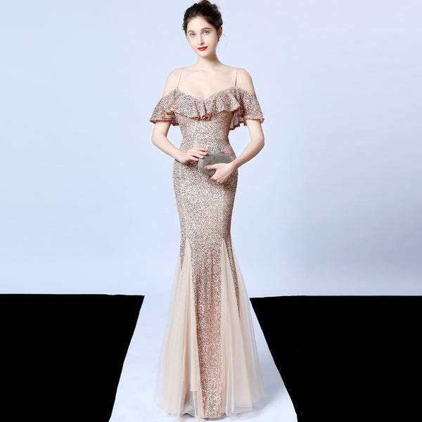 Elegant Fringe & Sequin Mermaid Gown for Formal Events