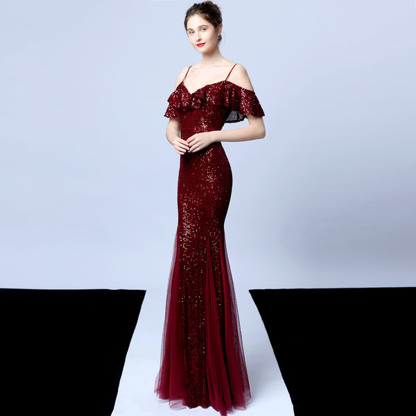 Elegant Fringe & Sequin Mermaid Gown for Formal Events