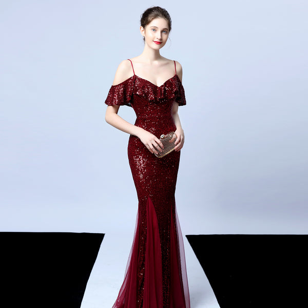 Elegant Fringe & Sequin Mermaid Gown for Formal Events