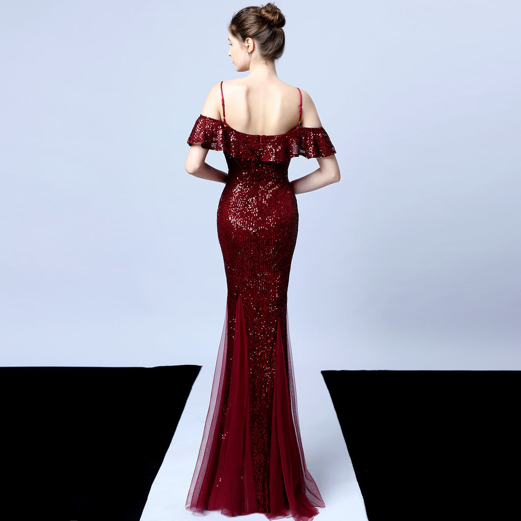 Elegantní mořská panna šaty s třásněmi a flitry pro formální události