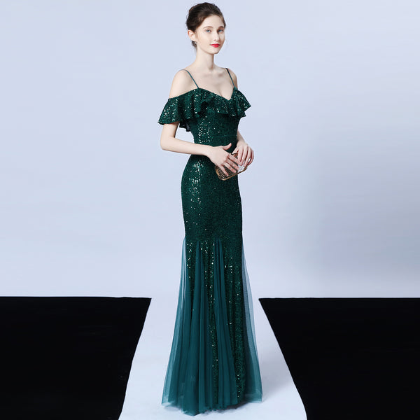 Elegant Fringe & Sequin Mermaid Gown for Formal Events