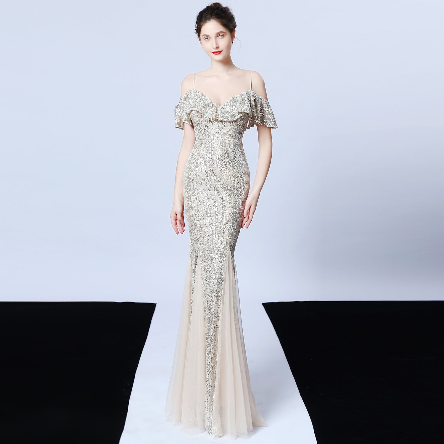Elegant Fringe & Sequin Mermaid Gown for Formal Events