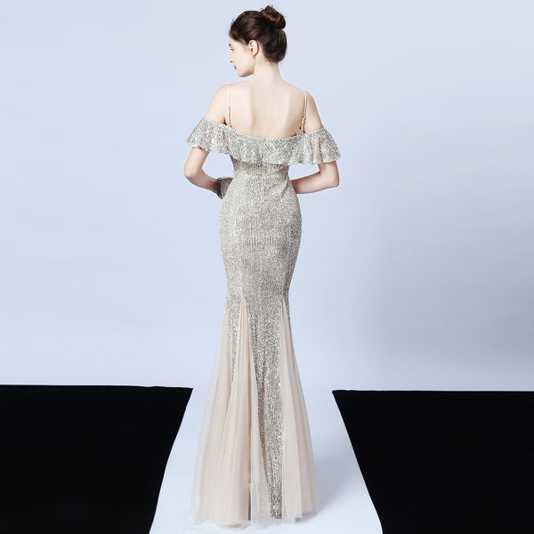 Elegant Fringe & Sequin Mermaid Gown for Formal Events
