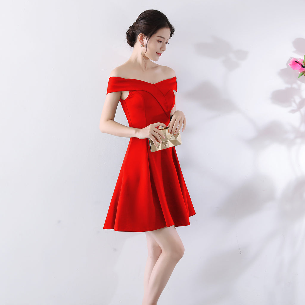 Off-the-Shoulder Wedding Cocktail Dress