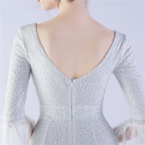 Long Bell Sleeves Sequin Mermaid Evening Gown