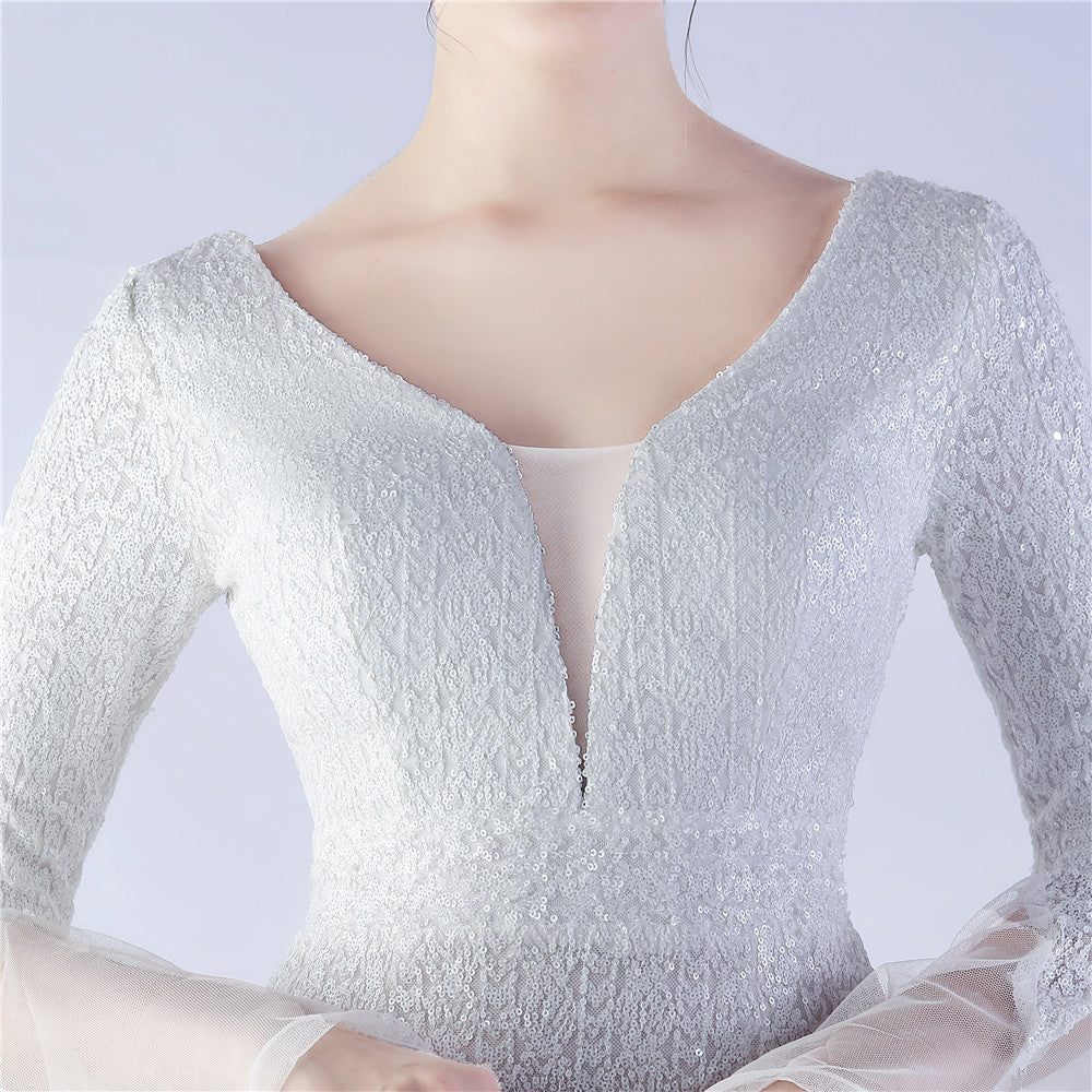 Long Bell Sleeves Sequin Mermaid Evening Gown