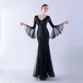 Long Bell Sleeves Sequin Mermaid Evening Gown