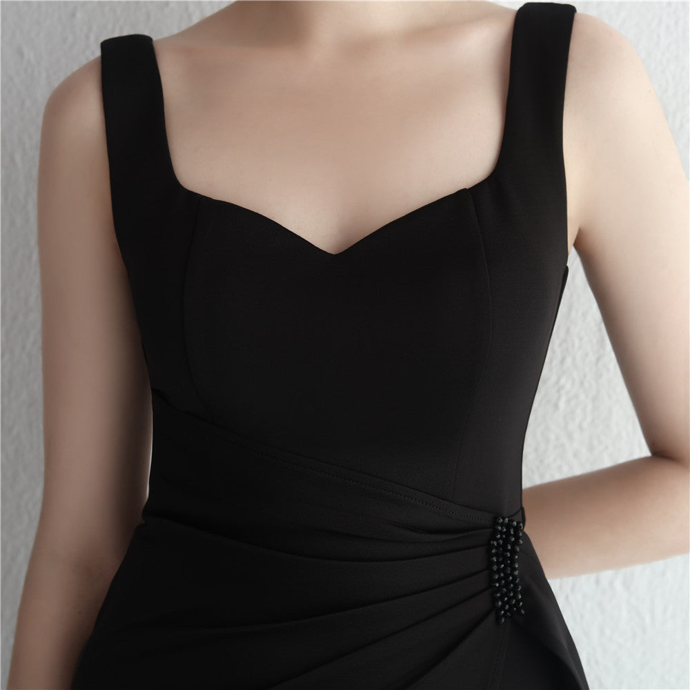 Elegantní saténové mořské šaty s rozparkem a korálkováním