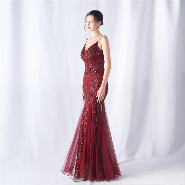 2024 High-End Sequin & Tulle Gown with Floral Appliques