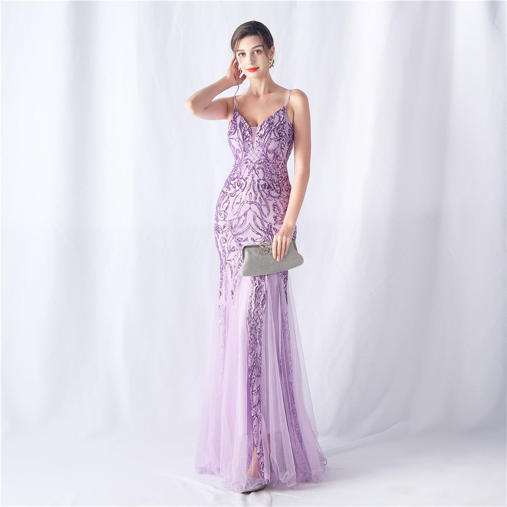 2024 High-End Sequin & Tulle Gown with Floral Appliques