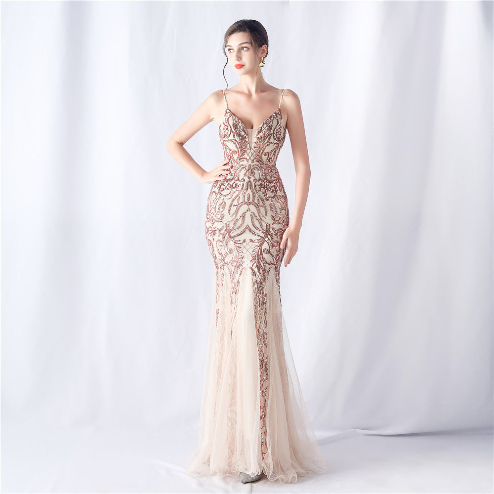 2024 High-End Sequin & Tulle Gown with Floral Appliques