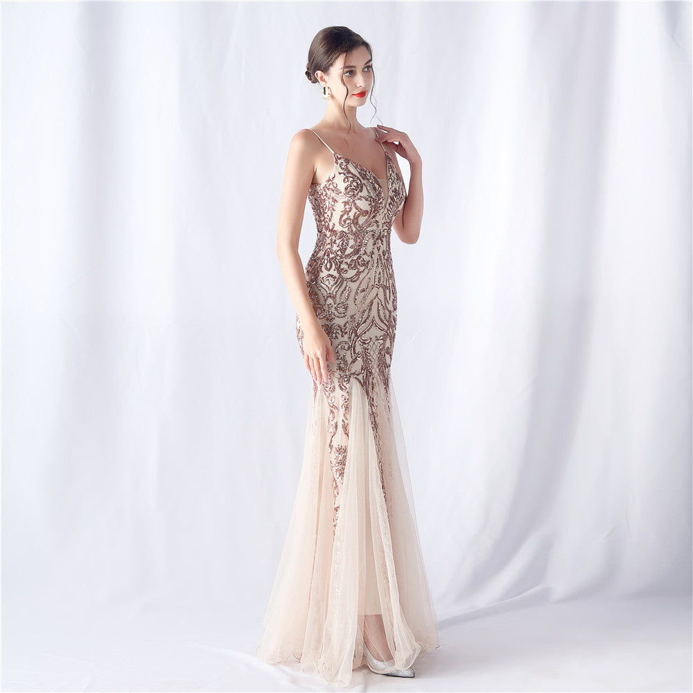 2024 High-End Sequin & Tulle Gown with Floral Appliques