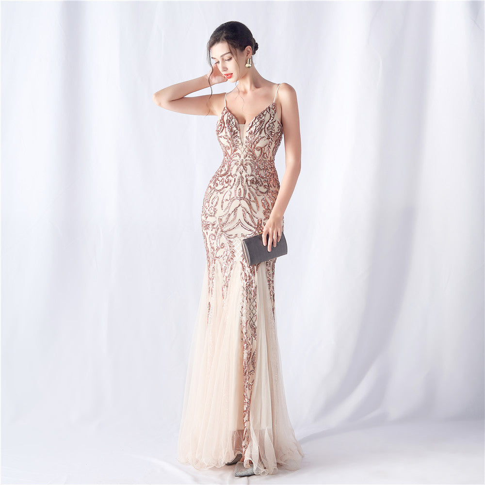 2024 High-End Sequin & Tulle Gown with Floral Appliques