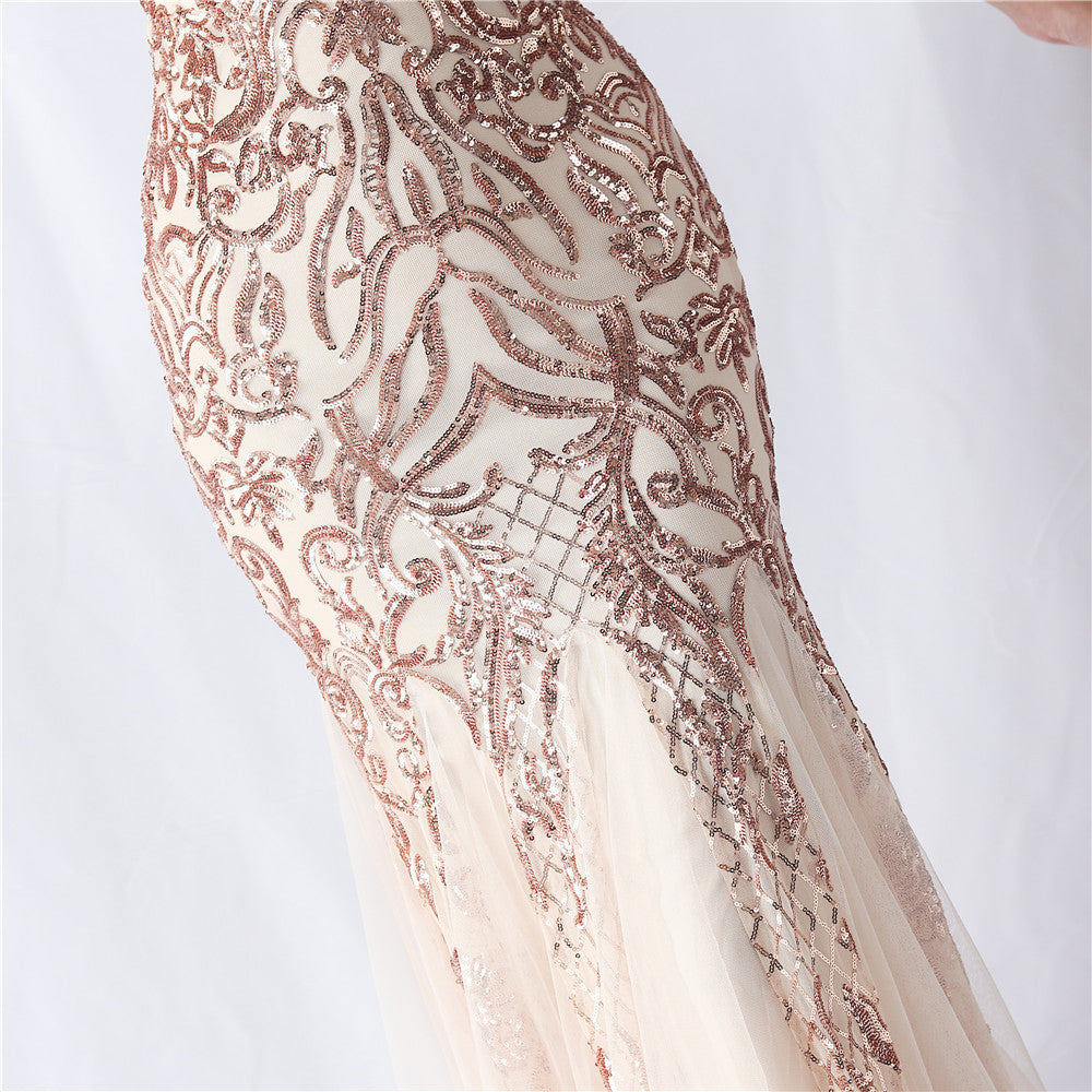 2024 High-End Sequin & Tulle Gown with Floral Appliques