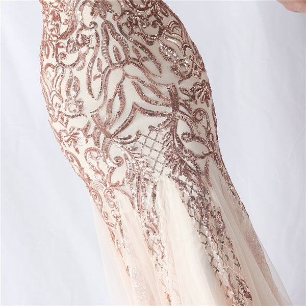 2024 High-End Sequin & Tulle Gown with Floral Appliques