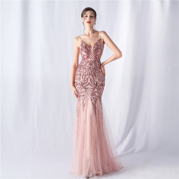 2024 High-End Sequin & Tulle Gown with Floral Appliques