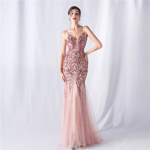 2024 High-End Sequin & Tulle Gown with Floral Appliques